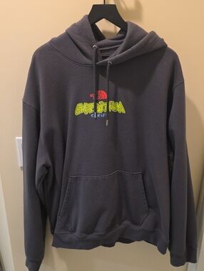 The North Face Charcoal Hoodie with Neon Expedition Graphic